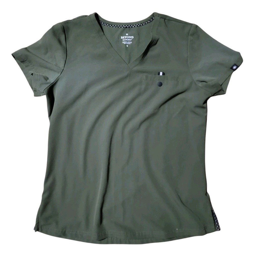Beyond‎ Scrubs Womens Size Small Scrub Top Army Olive Green V-neck